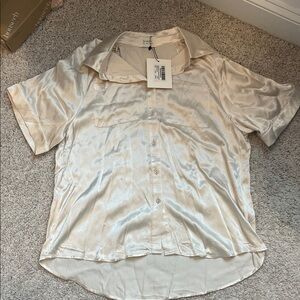 DISSH Cream Satin Casual Button Down Shirt